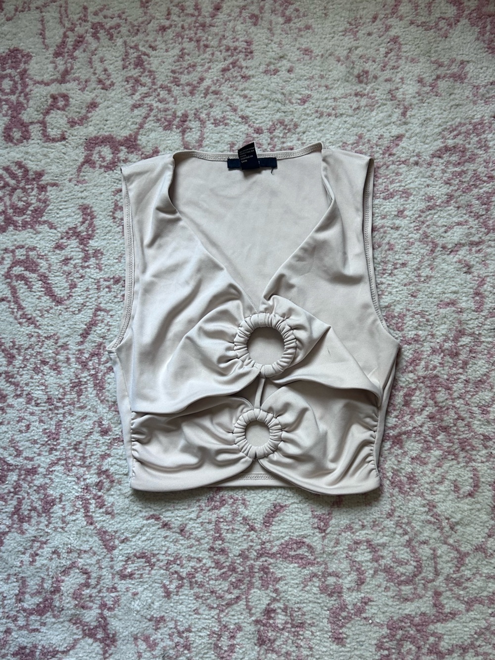 Beige Ring-Detail Tank Crop Top